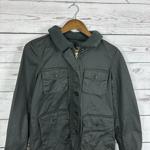 J Crew Jacket Womens Small Black Washed Waxed Utility Pockets Military - Picture 2 of 13